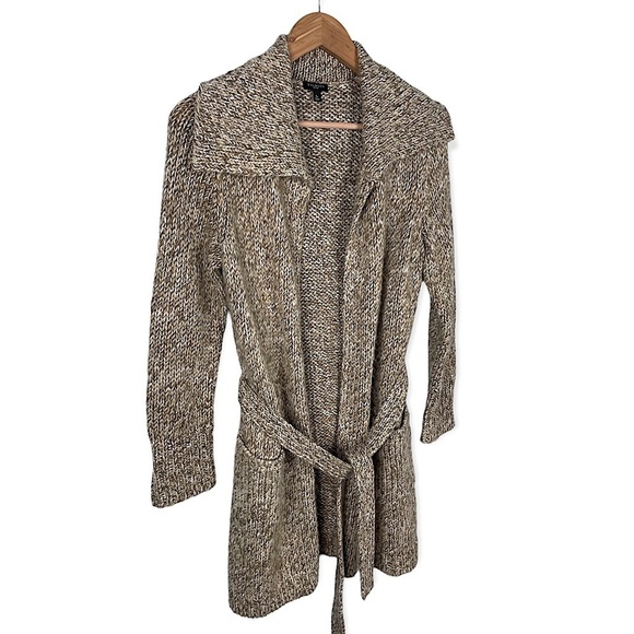 Talbots Wool Blend Knit Sweater Cardigan Size Small Petite Belted Cowl Neck - Picture 2 of 8